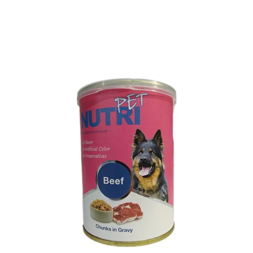 کنسرو سگ نوتری با طعم گوشت گاو ۴۰۰ گرمی / NUTRI PET WITH BEEF CHUNKS IN GRAVY 400 GR