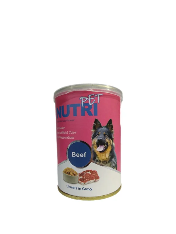 کنسرو سگ نوتری با طعم گوشت گاو ۴۰۰ گرمی / NUTRI PET WITH BEEF CHUNKS IN GRAVY 400 GR